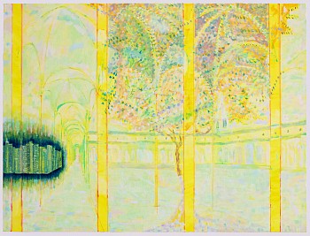 Work: Yellow Cloister And City, 2024 oil on canvas 30 x 40 inches BENF009