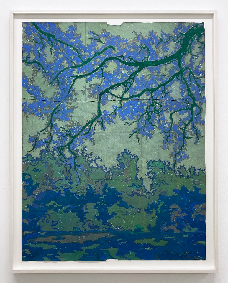 Maysey Craddock
fields of riverine, 2025
CRADD116
gouache, flashe, and thread on found paper, 47 1/2 x 36 inches / 52 1/2 x 40 1/2 inches framed