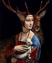 Andrea Hornick, Fluffy Stag Lends Ear to Cecilia Gallerani, Pulling Back from Duke’s Ermine, Foil to Cecilia and Duke’s Future Fetus, Intercepting Inner Knowing
2025, oil on panel