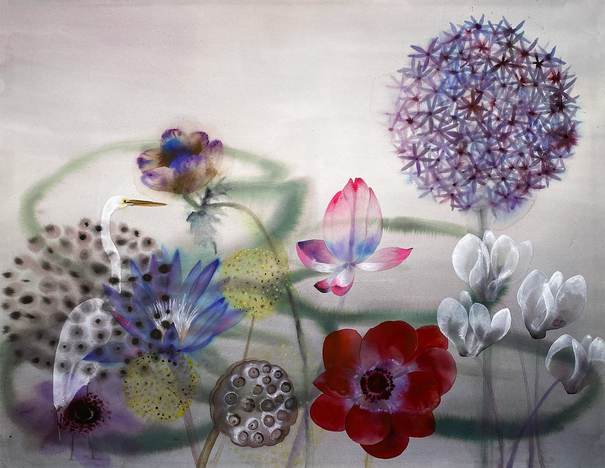 Lourdes Sanchez
When there was no where left to go, there was this place, and there was an egret, that I tried not to disturb, 2024
SANCH1054
ink, watercolor and pencil on paper, 43.5 x 55.5 inches