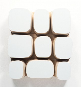 Andrew Zimmerman - Whisper White, 2025 Automotive paint on wood 16 1/2 x 15 1/2 x 2 3/4 inches ZIM1220