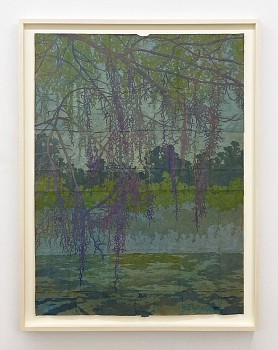 Work:&nbsp;The Grey Hour, 2025 gouache, flashe, and thread on found paper 47 1/2 x 35 inches / 52 x 39 1/2 inches framed CRADD127