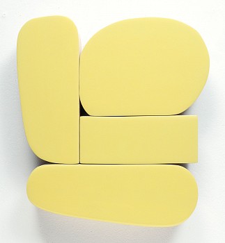 Andrew Zimmerman -&nbsp;Yellow (2026.11), 2026 acrylic paint and epoxy resin on wood 15 x 14 x 2 1/4 inches ZIM1261