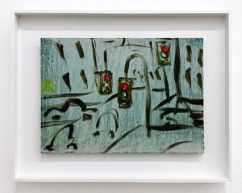 Kathryn Lynch -&nbsp;Intersection and Rain, 2025 oil on paper 10 x 14 inches / 14 1/2 x 18 1/2 inches framed LYN984