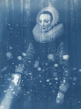 Andrea Hornick (LA) -&nbsp;Lady Bouyed by Infinity Ruff and Lightning Bugs, 6/7, edition of 7, 2026 cyanotype 24 x 18 inches HORN049