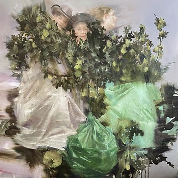 Sarah McRae Morton -&nbsp;Three Graces and the Lees, 2026 oil on wood 24 x 24 inches / 25 x 25 inches framed SMM004