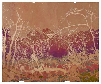 Maysey Craddock -&nbsp;to the heart of the woods, 2026 gouache, thread and flashe on found paper 46 x 55 1/2 inches / 51 x 60 1/2 inches framed CRADD133