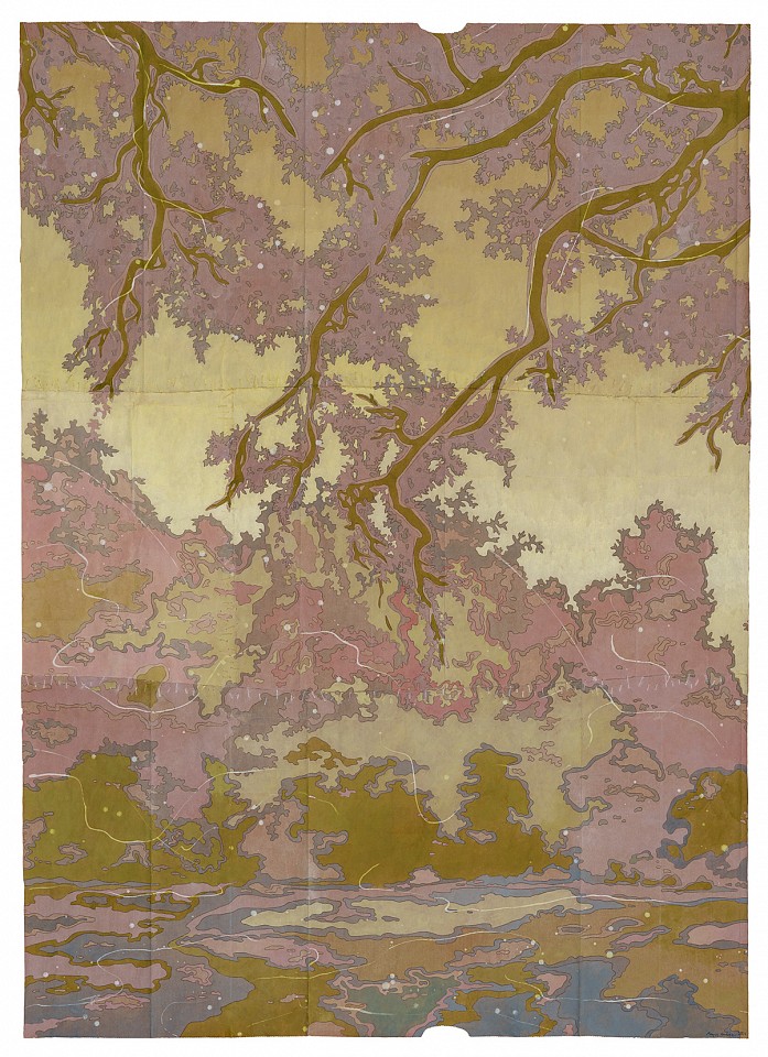 Maysey Craddock
The Long Dawn, 2026
CRADD135
gouache, flashe, and thread on found paper, 43 x 30 3/4 inches / 47 1/2 x 35 1/4 inches framed